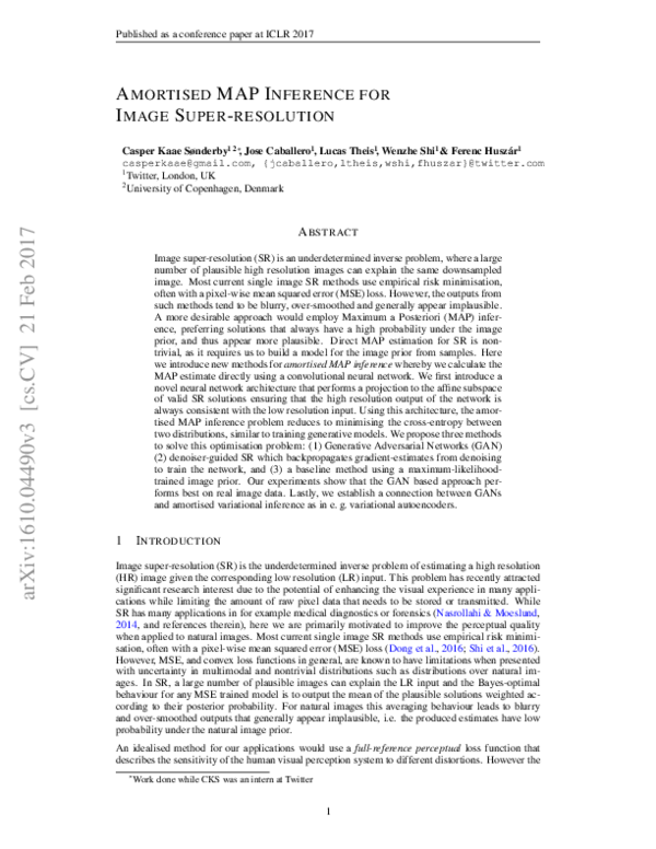 (PDF) Amortised MAP Inference for Image Super-Resolution