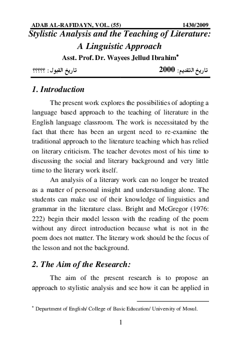 (PDF) Stylistic Analysis and the Teaching of Literature: A Linguistic ...