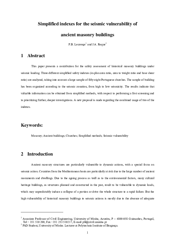 (PDF) Simplified indexes for the seismic vulnerability of ancient ...