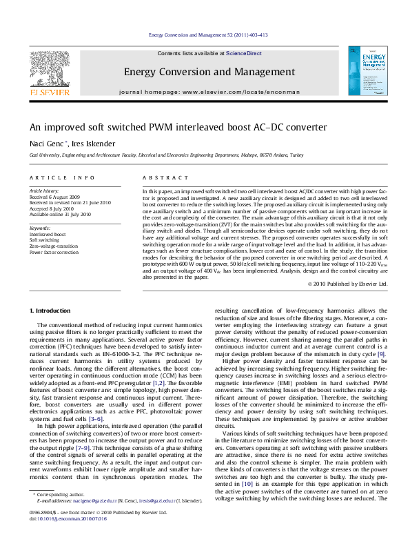 (PDF) An improved soft switched PWM interleaved boost AC–DC converter