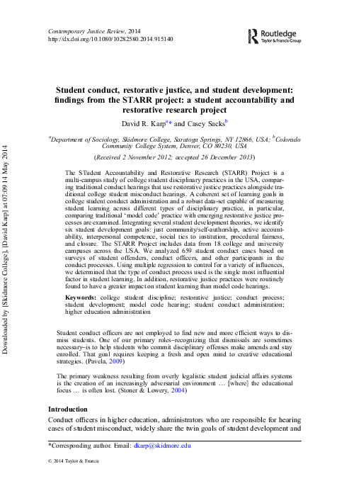 (PDF) Student conduct, restorative justice, and student development ...
