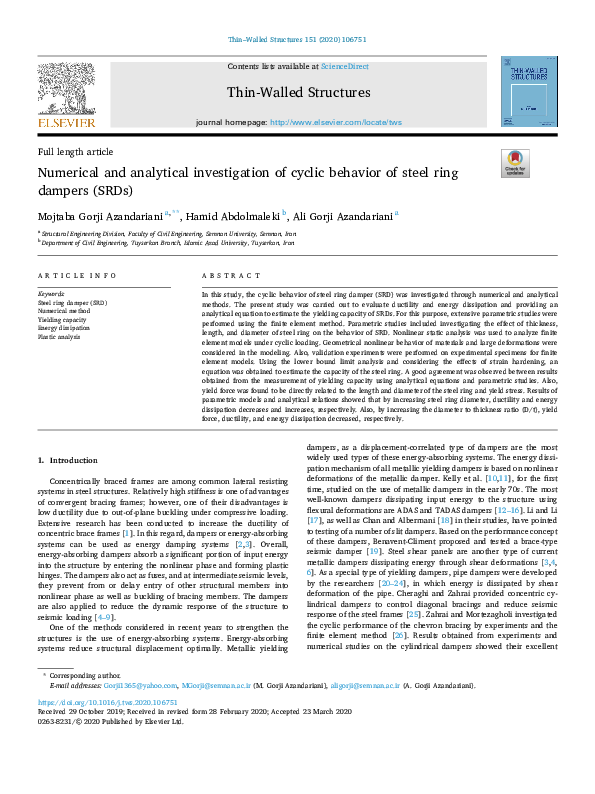 (PDF) D numerical and analytical investigation of cyclic behavior of ...