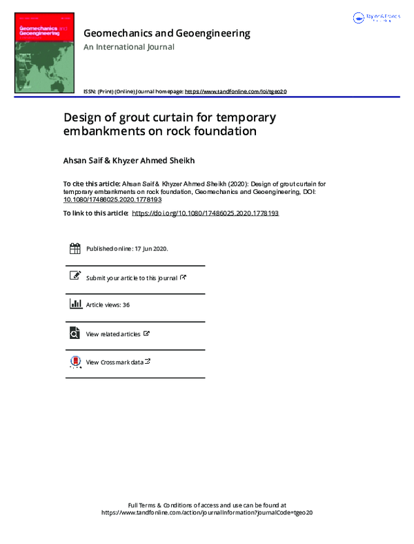 (PDF) Design of grout curtain for temporary embankments on rock foundation