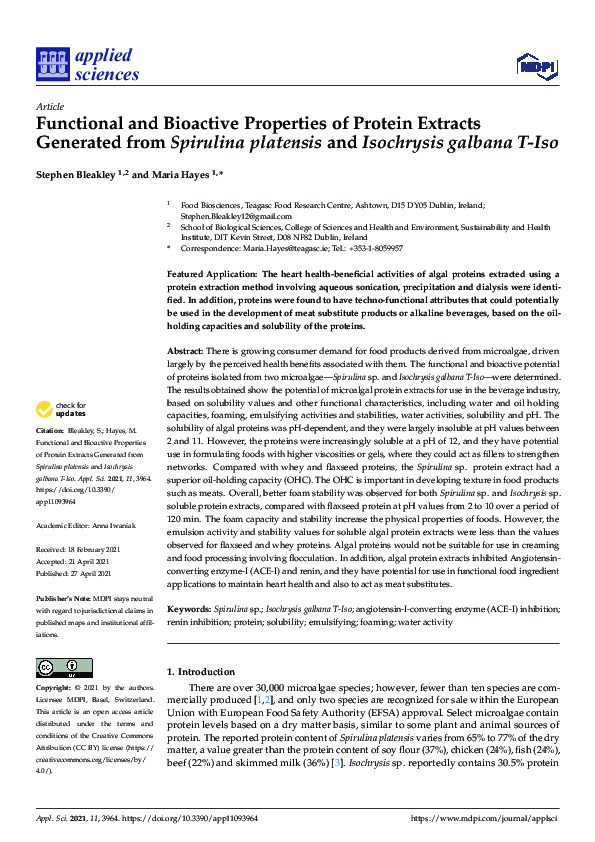 (PDF) Functional and Bioactive Properties of Protein Extracts Generated ...