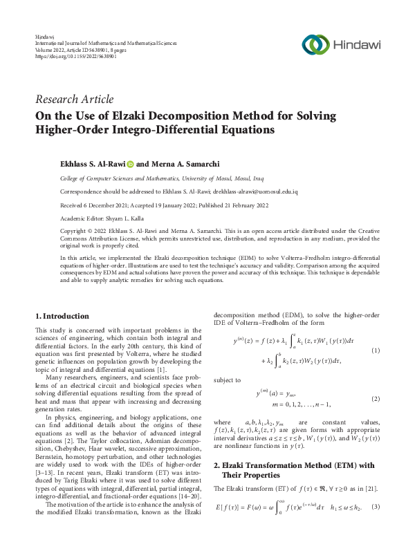 (PDF) On the Use of Elzaki Decomposition Method for Solving Higher ...