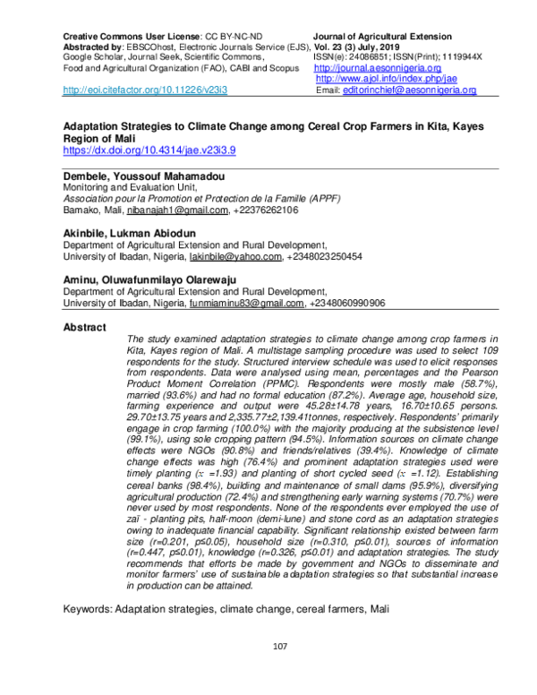 (PDF) Adaptation Strategies to Climate Change among Rice Farmers in ...