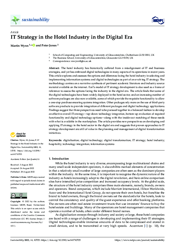 (PDF) IT Strategy in the Hotel Industry in the Digital Era