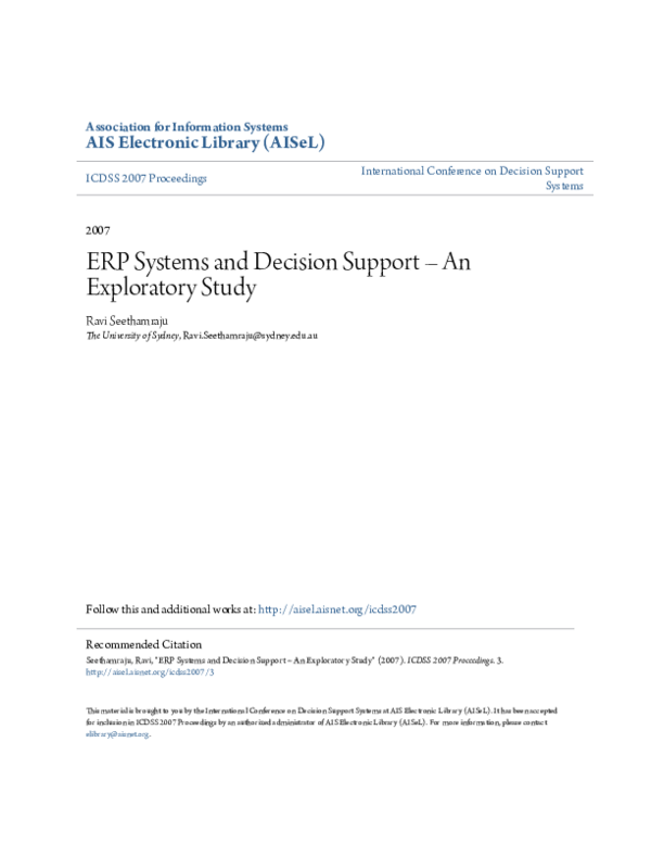 (PDF) ERP Systems and Decision Support – An Exploratory Study