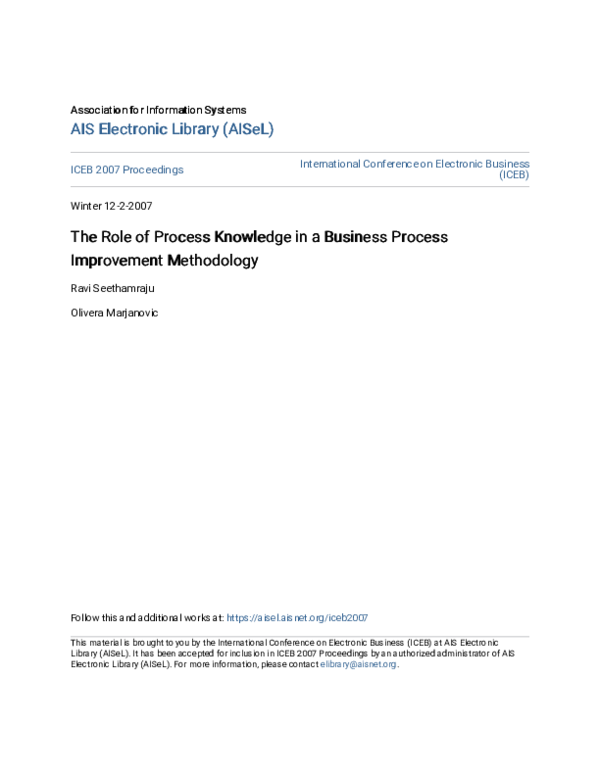 (PDF) The Role of Process Knowledge in a Business Process Improvement ...