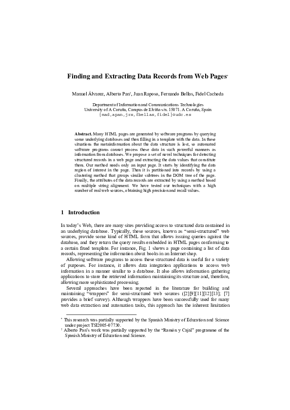 (PDF) Finding and Extracting Data Records from Web Pages