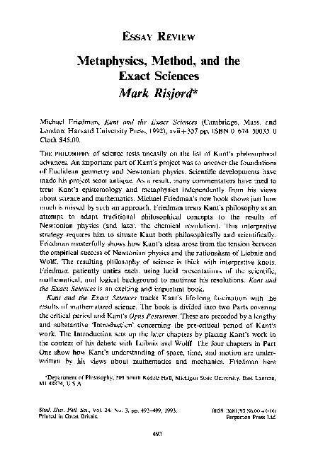 (PDF) Metaphysics, method, and the exact sciences