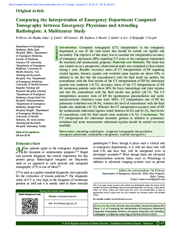 (PDF) Comparing the interpretation of emergency department computed ...