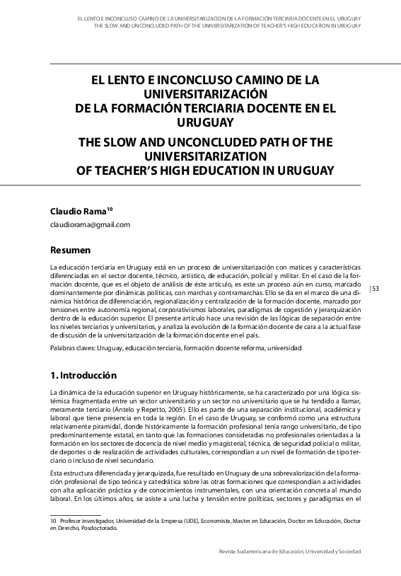(PDF) El lento e inconcluso camino de la universitarización de la ...