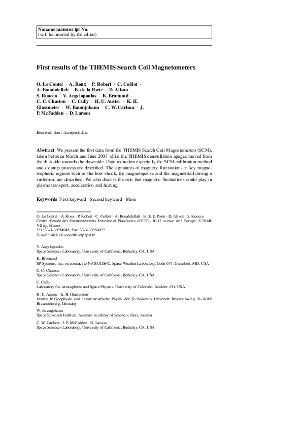 (PDF) First Results of the THEMIS Search Coil Magnetometers