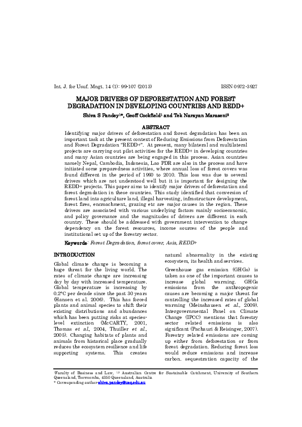 (PDF) Major drivers of deforestation and forest degradation in ...