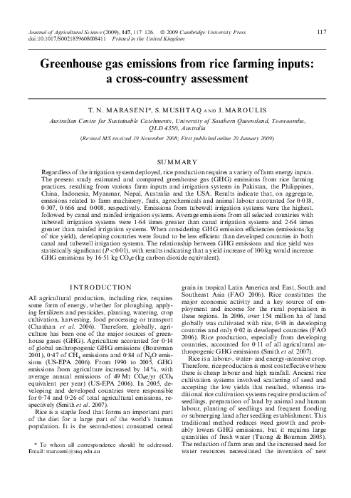(PDF) Greenhouse gas emissions from rice farming inputs: a cross ...