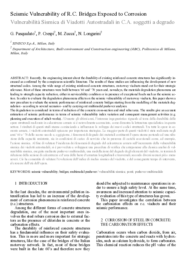 (PDF) Seismic Vulnerability of R.C. Bridges Exposed to Corrosion