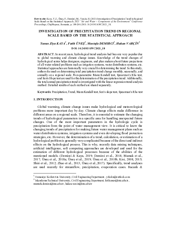 (PDF) Investigation of Precipitation Trend in Regional Scale Based on ...