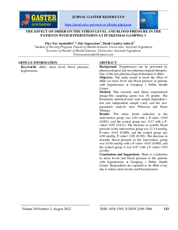 (PDF) The Effect of Dhikr on the Stress Level and Blood Pressure in the ...