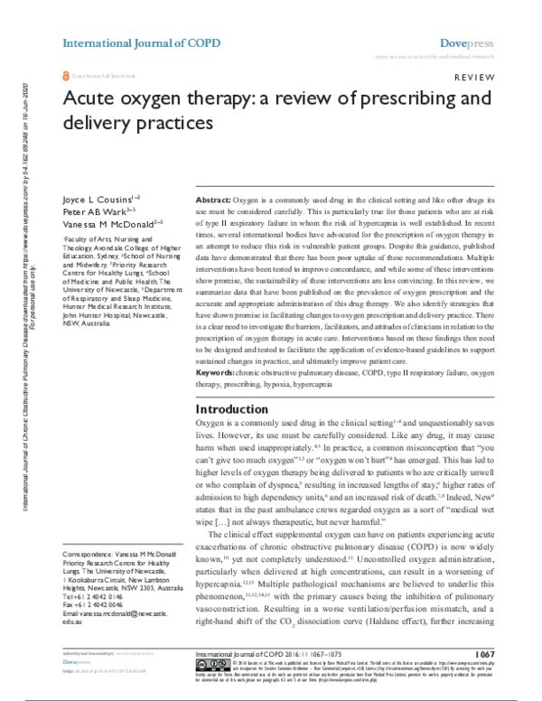 (PDF) Acute oxygen therapy a review of prescribing and delivery