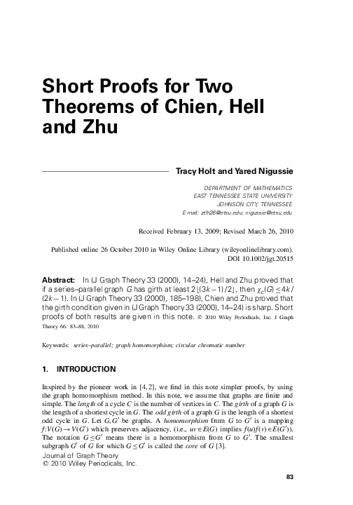 (PDF) Short proofs for two theorems of Chien, Hell and Zhu