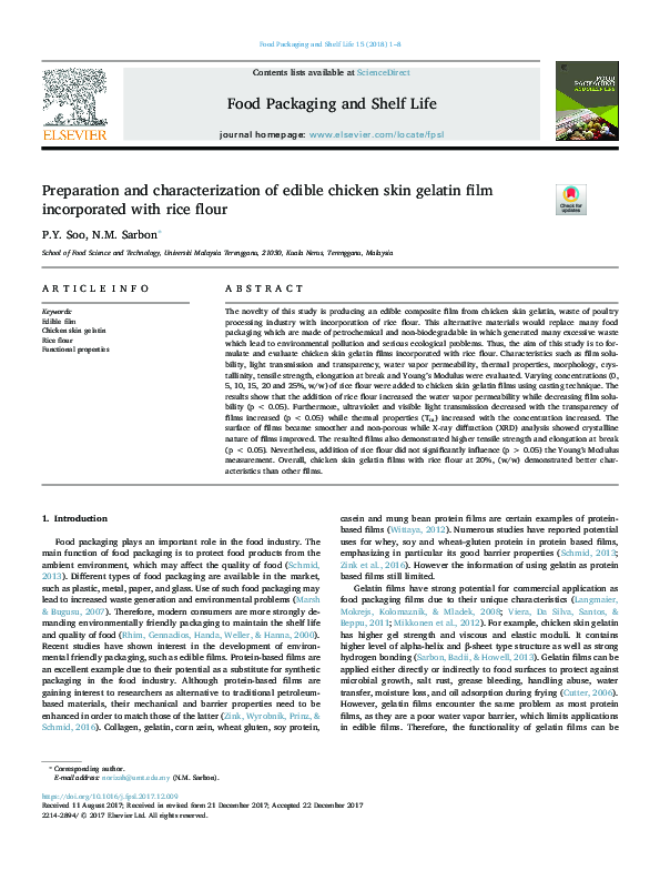 (PDF) Preparation and characterization of edible chicken skin gelatin