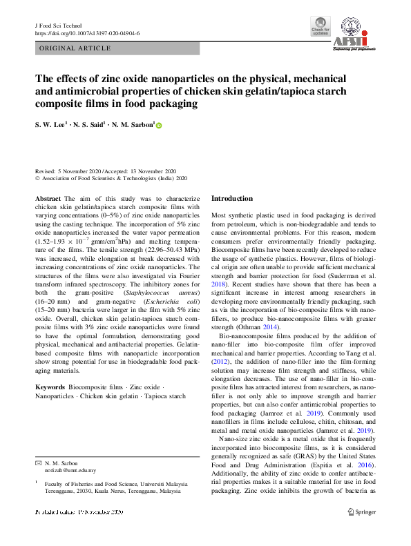 (PDF) The effects of zinc oxide nanoparticles on the physical