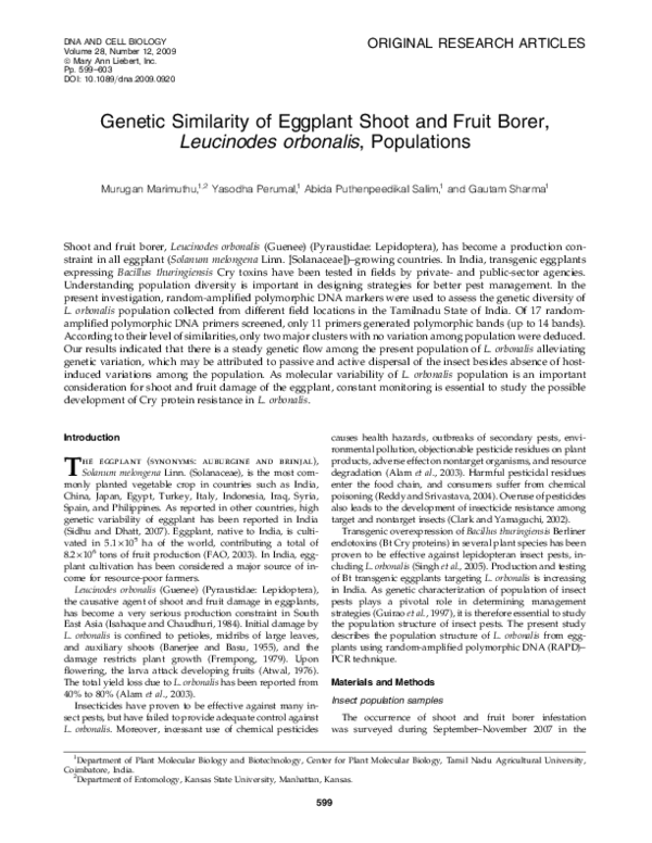 (PDF) Genetic Similarity of Eggplant Shoot and Fruit Borer, Leucinodes ...