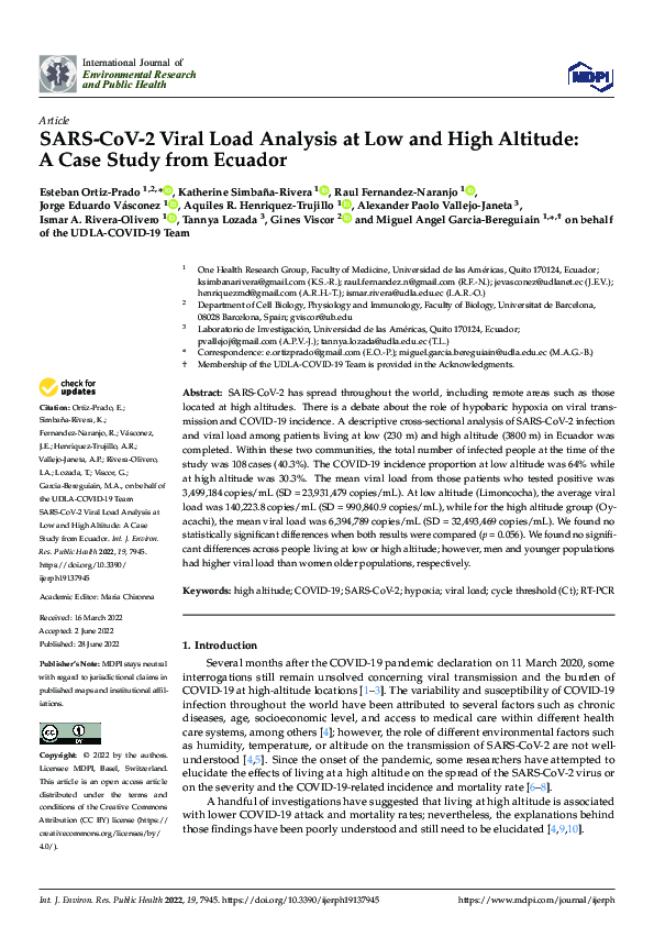 (PDF) SARS-CoV-2 Viral Load Analysis at Low and High Altitude: A Case ...