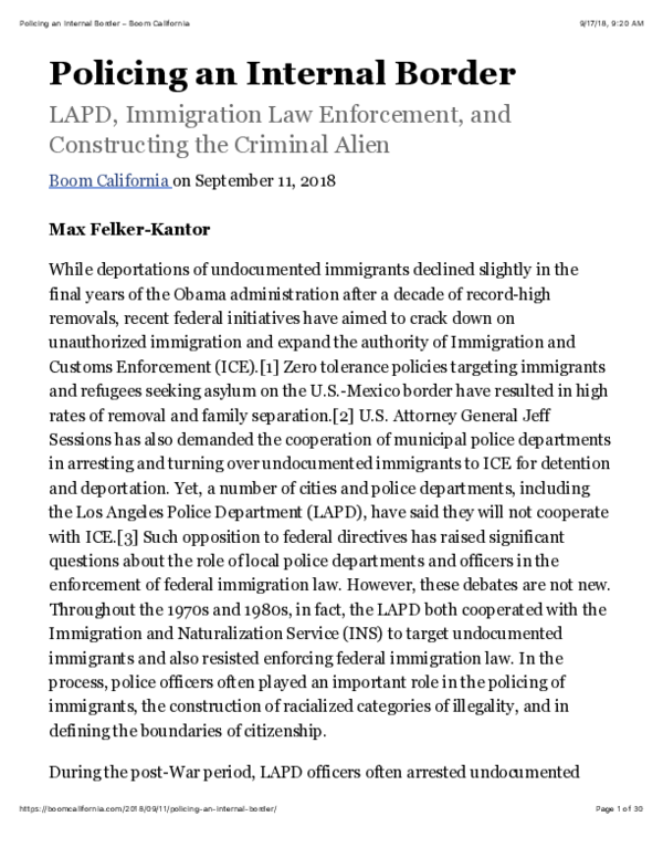 (PDF) Policing an Internal Border LAPD, Immigration Law Enforcement ...