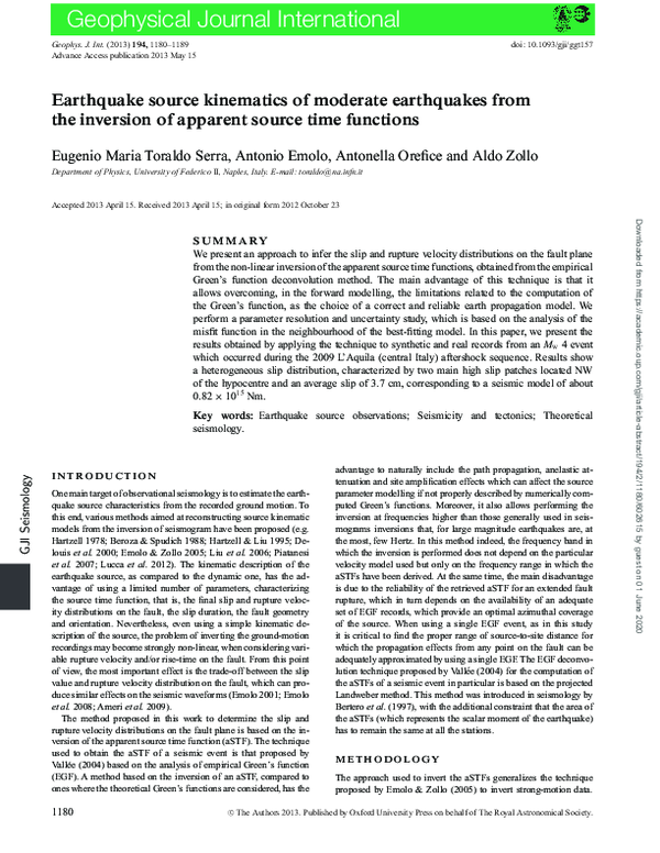 (PDF) Earthquake source kinematics of moderate earthquakes from the ...