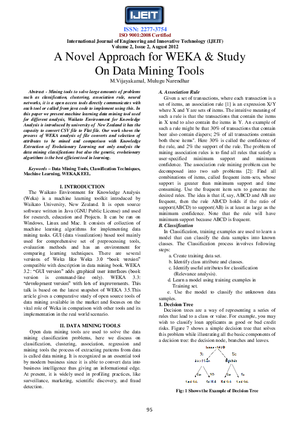 (PDF) A Novel Approach for WEKA & Study on Data Mining Tool