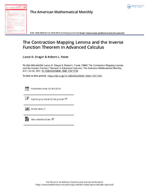 (PDF) The Contraction Mapping Lemma and the Inverse Function Theorem in ...