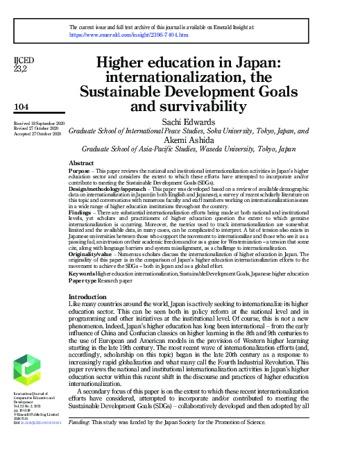 (PDF) Higher education in Japan: internationalization, the Sustainable ...