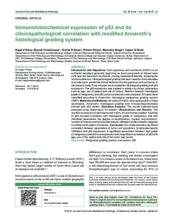 (PDF) Immunohistochemical expression of p53 and its clinicopathological ...