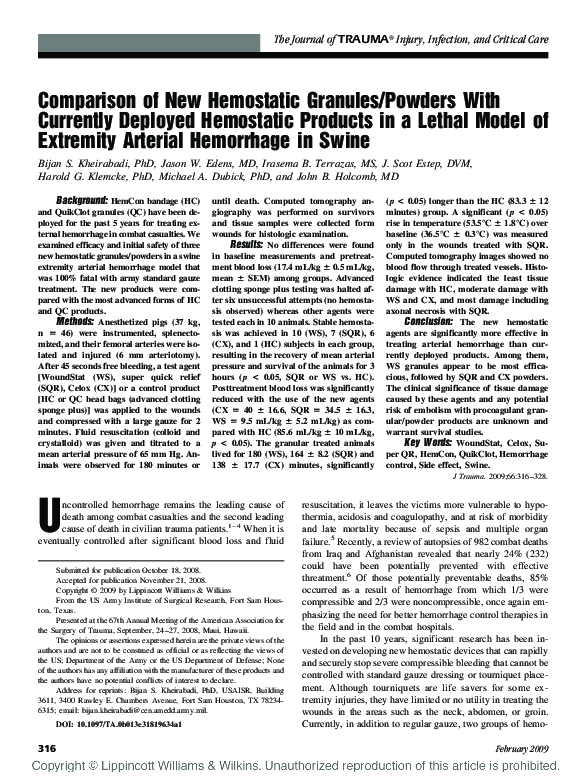 (PDF) Comparison of New Hemostatic Granules/Powders With Currently ...