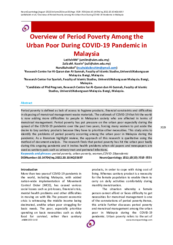 (PDF) Overview of Period Poverty Among the Urban Poor During COVID-19 ...