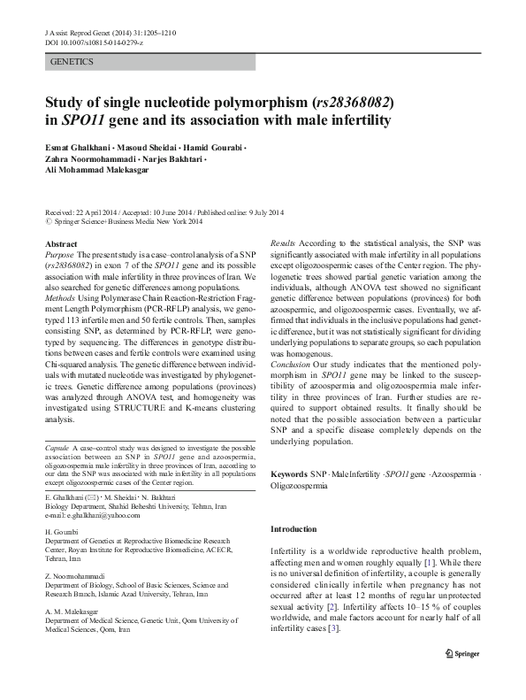 (PDF) Study of single nucleotide polymorphism (rs28368082) in SPO11 ...