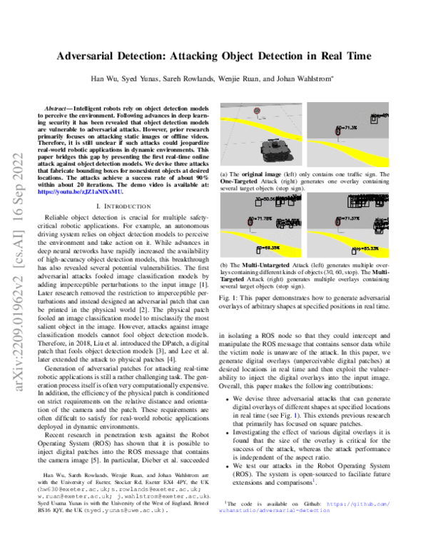 (PDF) Adversarial Detection: Attacking Object Detection in Real Time