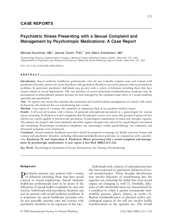(PDF) Psychiatric Illness Presenting with a Sexual Complaint and ...