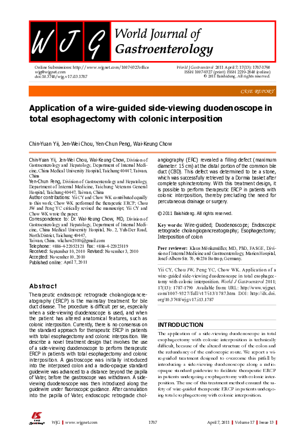 (PDF) Application of a wire-guided side-viewing duodenoscope in total ...
