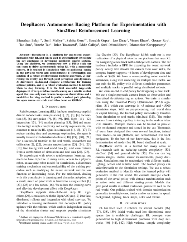 (PDF) DeepRacer: Autonomous Racing Platform for Experimentation with ...