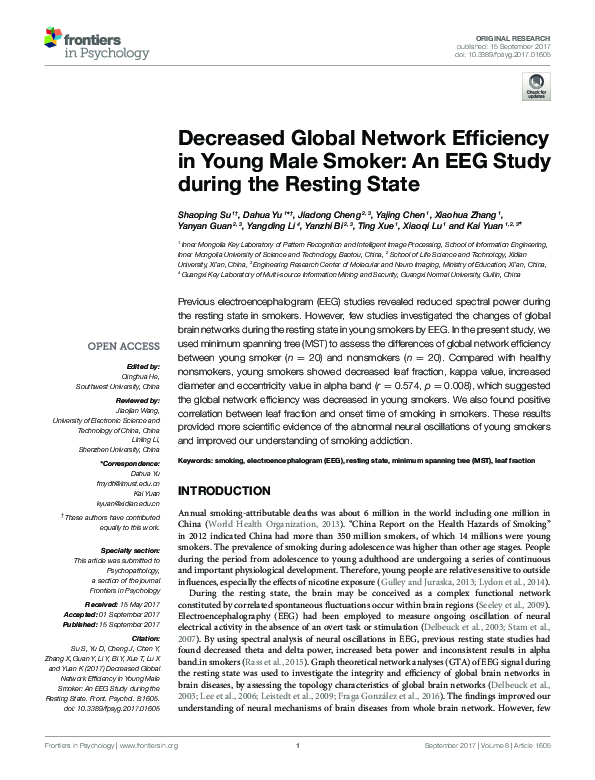 (PDF) Decreased Global Network Efficiency in Young Male Smoker: An EEG ...