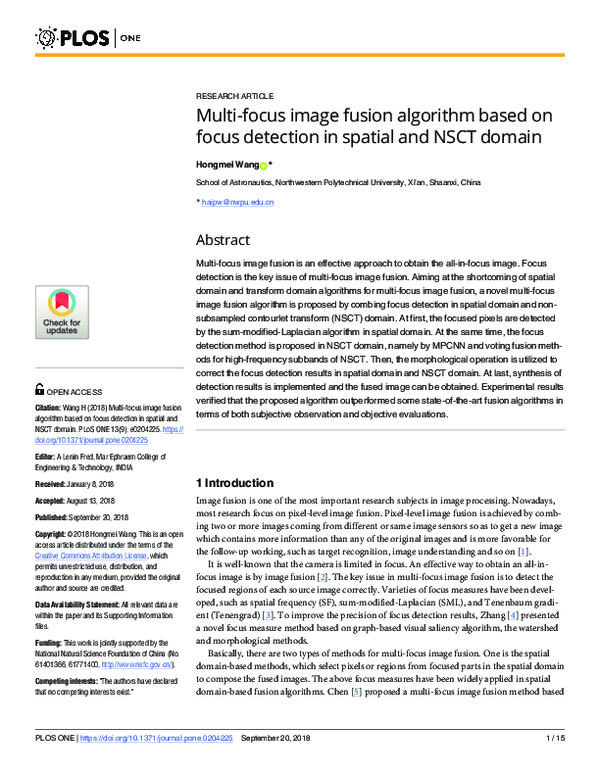 (PDF) Multi-focus image fusion algorithm based on focused region extraction