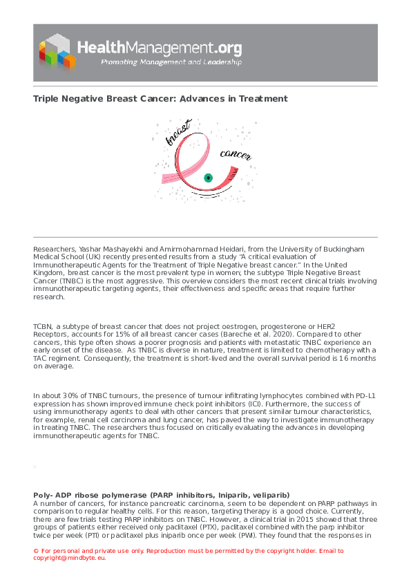 (PDF) Triple Negative Breast Cancer: Advances in Treatment