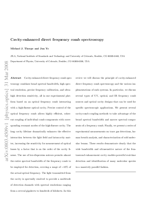 (PDF) Cavity-Enhanced Direct Frequency Comb Spectroscopy: Technology ...