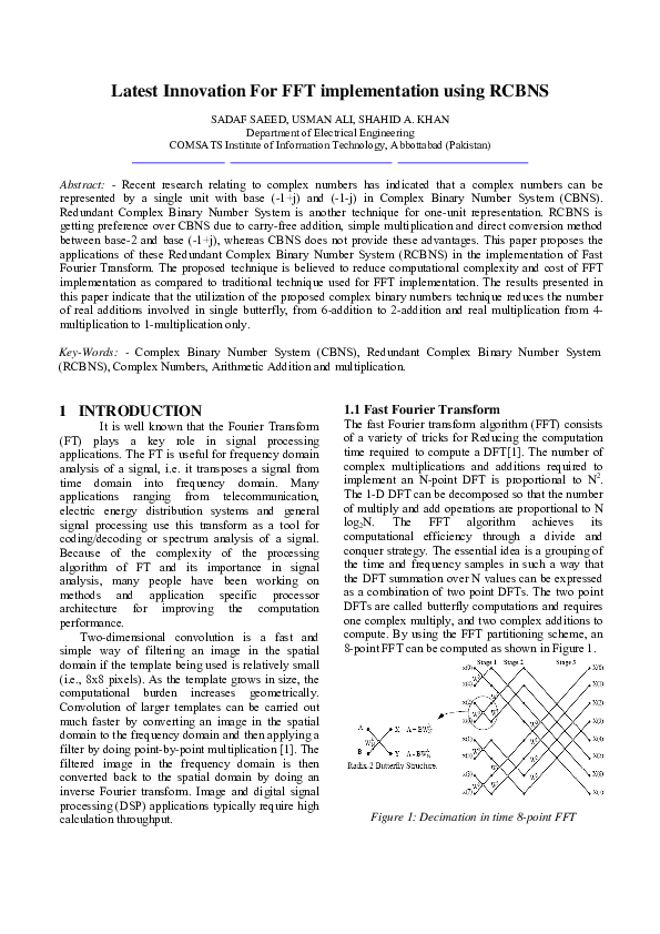 Latest innovation for FFT implementation using RCBNS