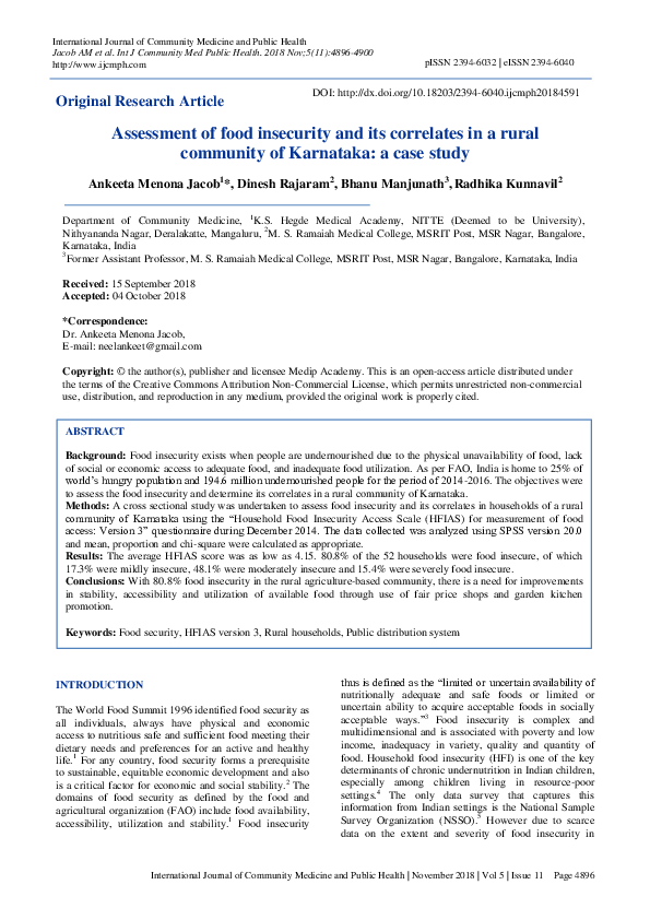 (PDF) Assessment of food insecurity and its correlates in a rural ...