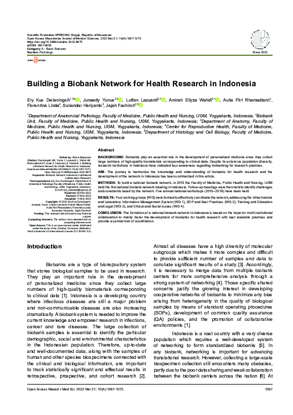 (PDF) Building a Biobank Network for Health Research in Indonesia
