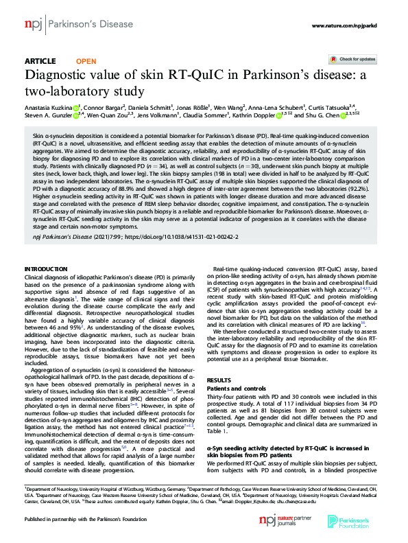 Pdf Diagnostic Value Of Skin Rt Quic In Parkinson S Disease A Two Pdf Diagnostic Value Of Skin Rt Quic In Parkinson S Disease A Two